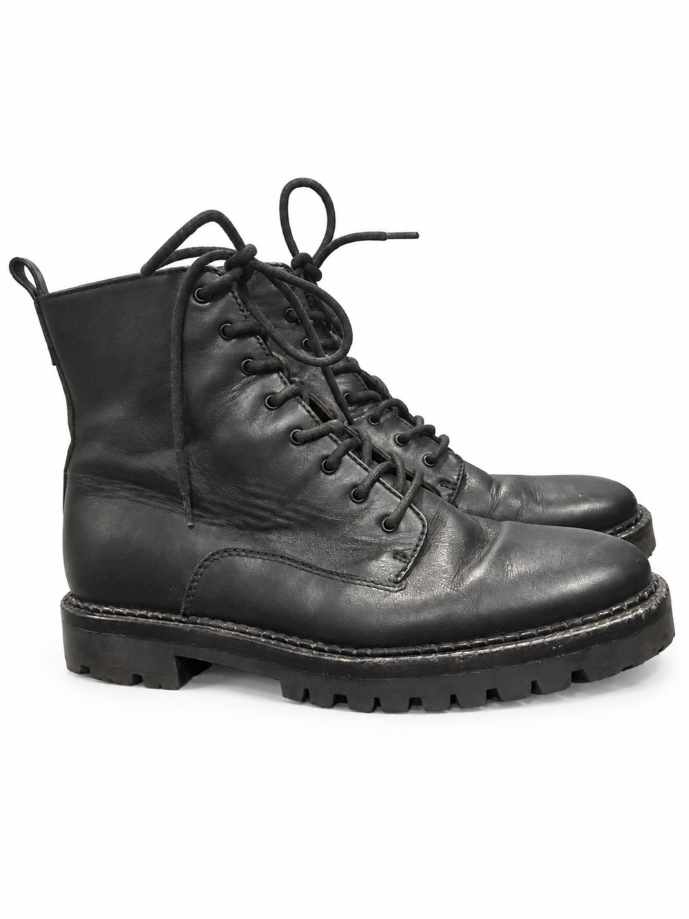 Vince Black Leather Lace-Up Lug Sole Boots